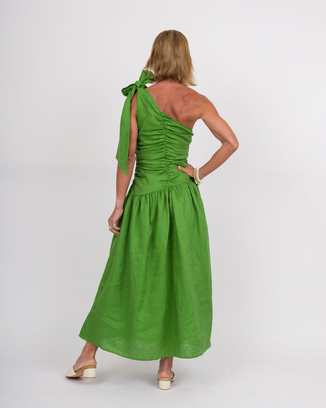 Grass Green Linen Tie Dress