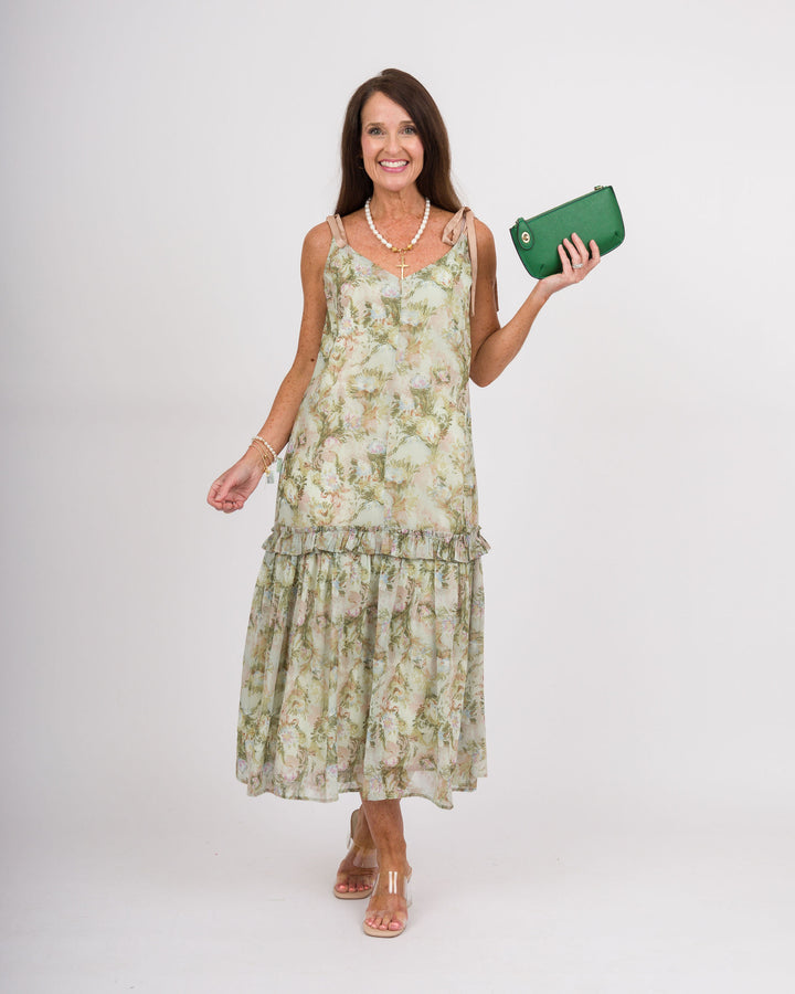 Moss Floral Midi Babydoll Dress