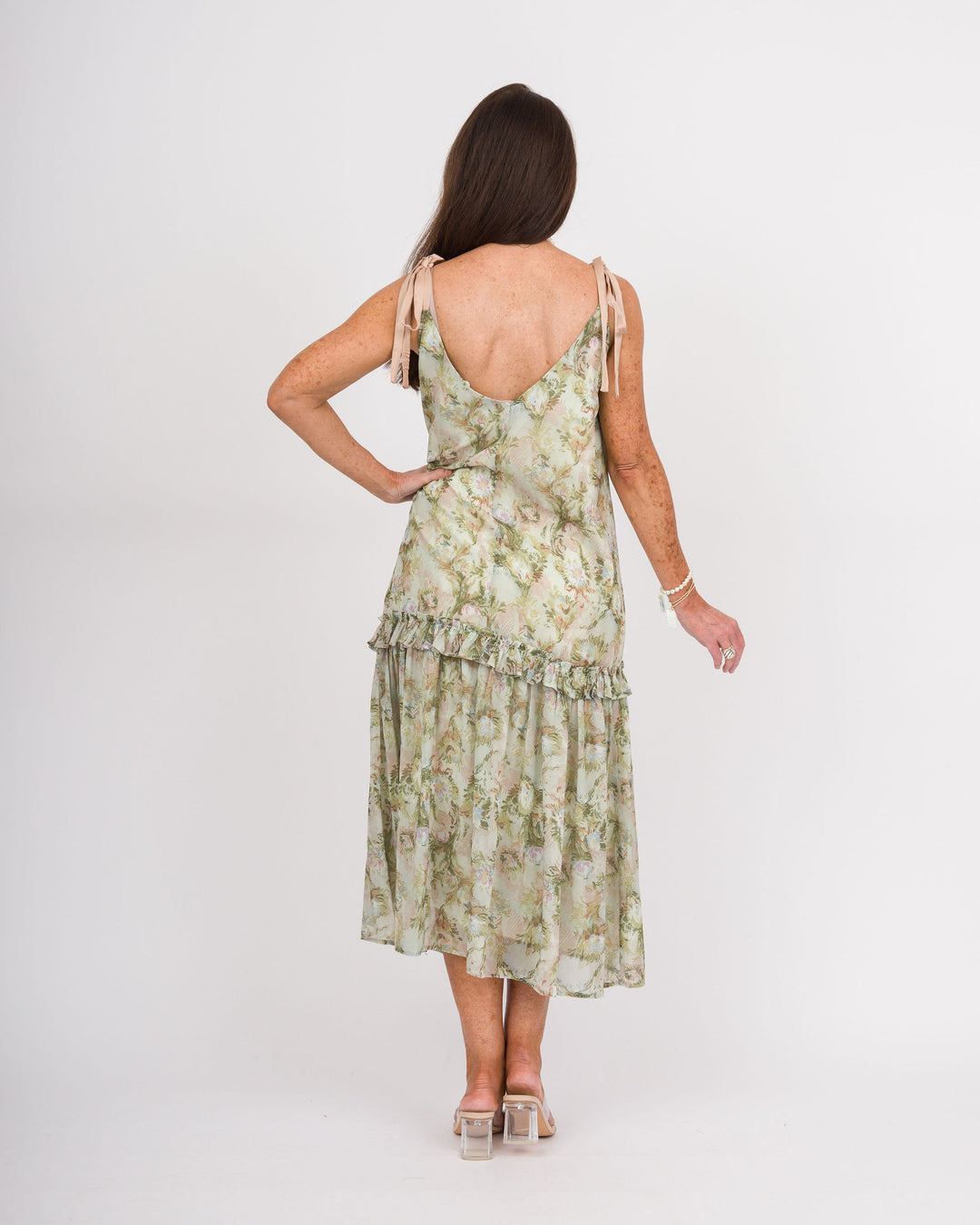 Moss Floral Midi Babydoll Dress