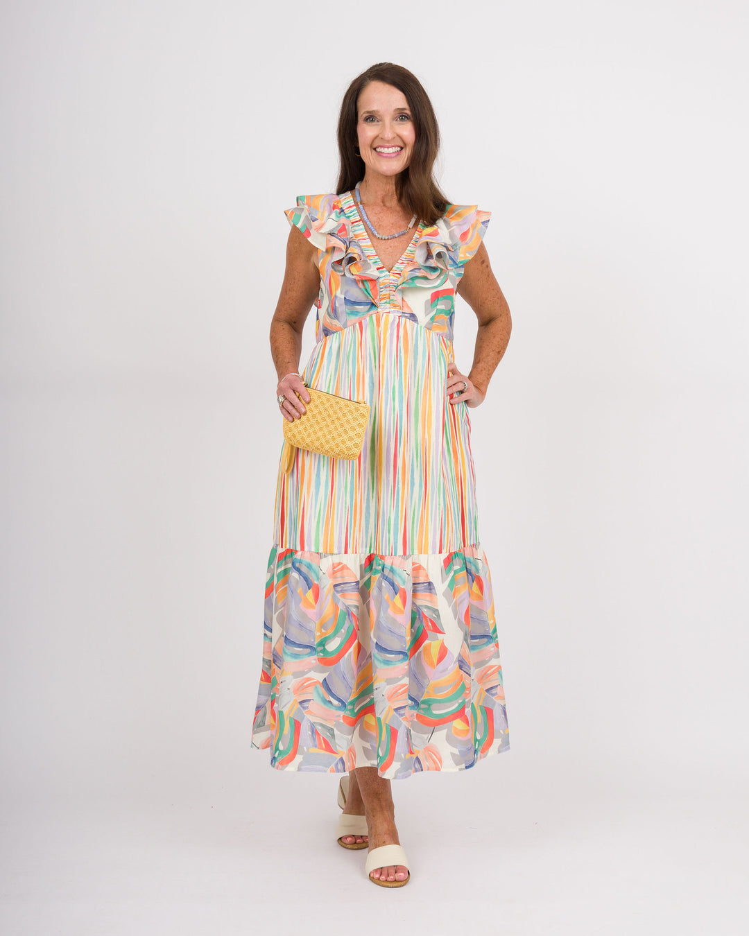 Painted Palms V-Neck Maxi Dress