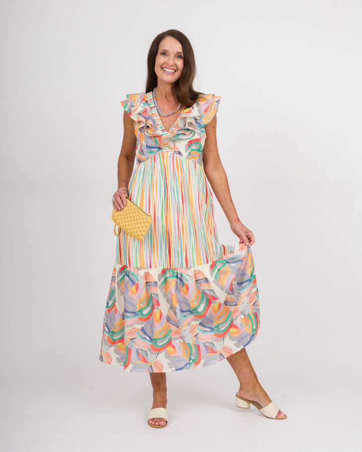 Painted Palms V-Neck Maxi Dress