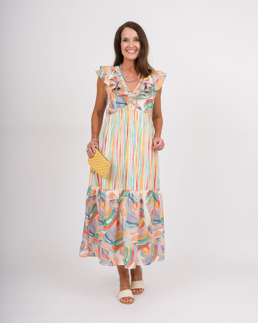 Painted Palms V-Neck Maxi Dress