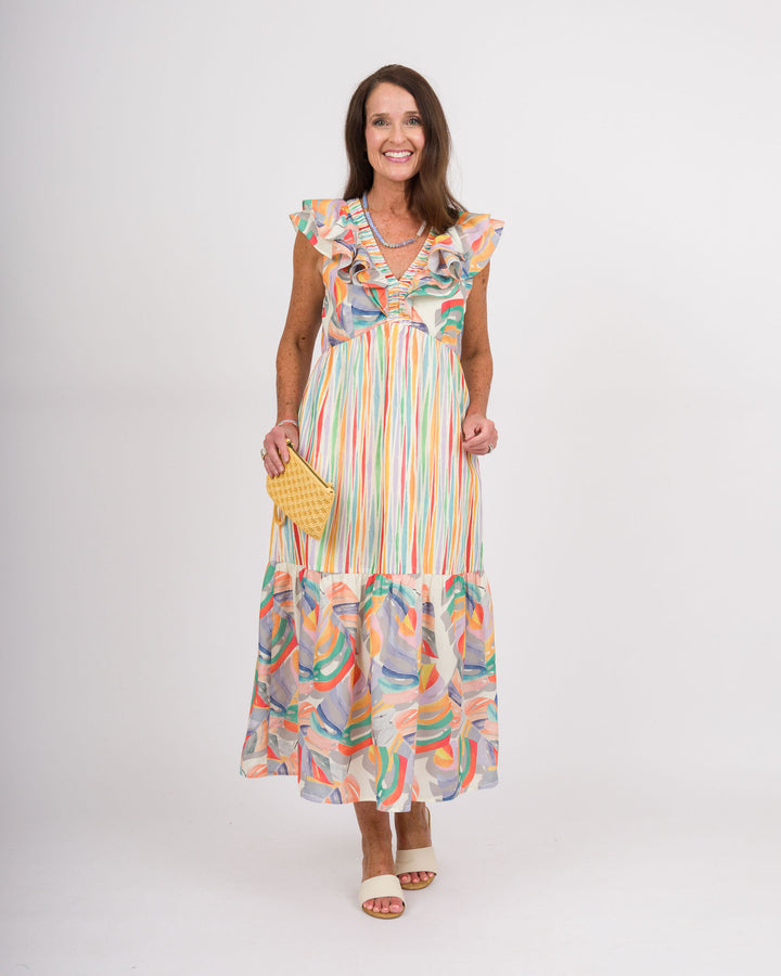 Painted Palms V-Neck Maxi Dress