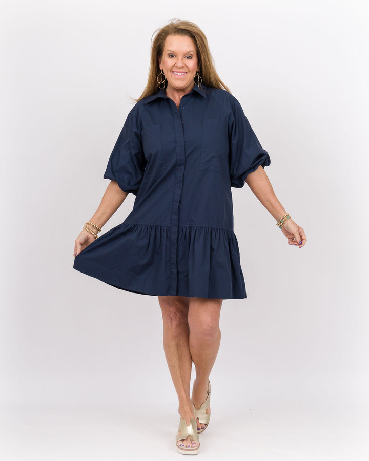 Puff Sleeve Dress-Navy