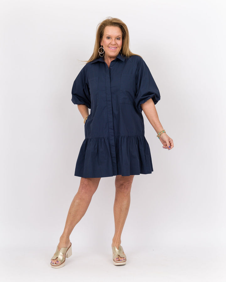 Puff Sleeve Dress-Navy