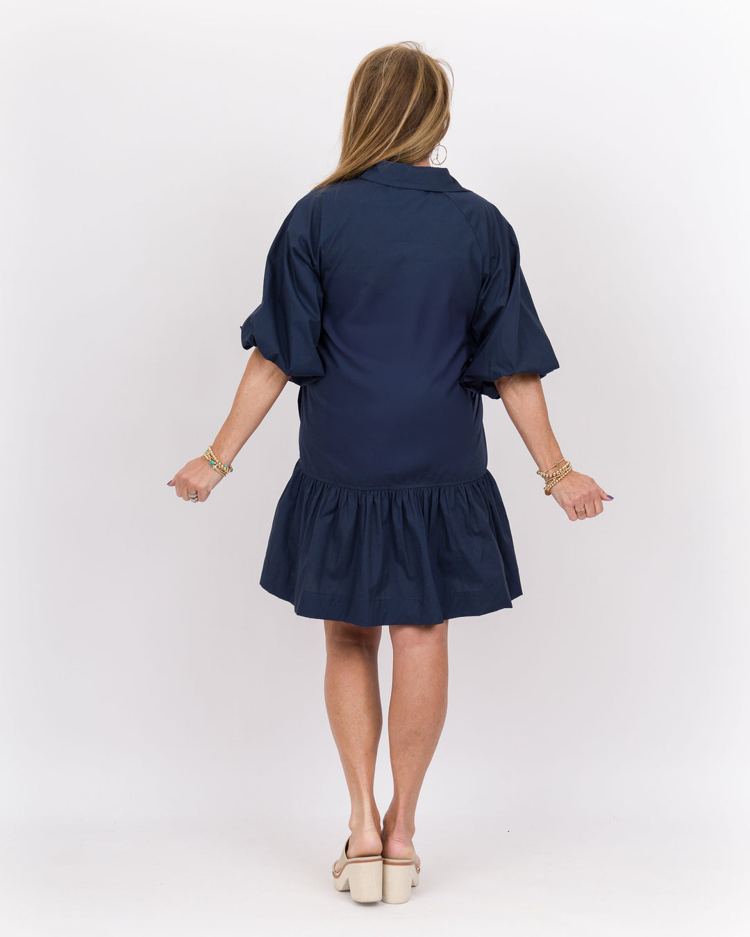 Puff Sleeve Dress-Navy