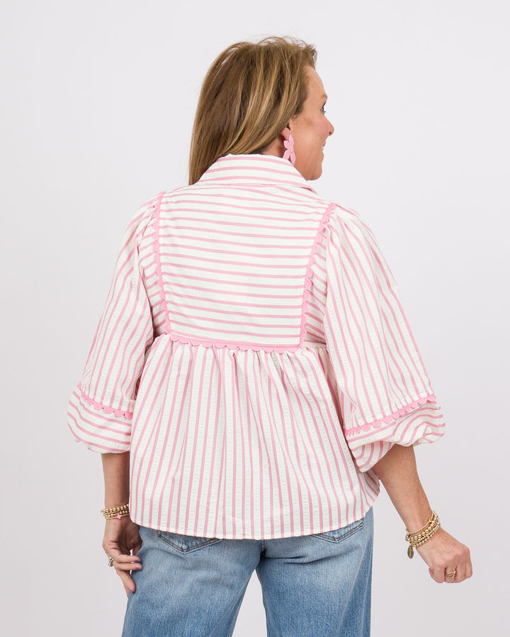 Bubble Sleeve Top Pink Stripe