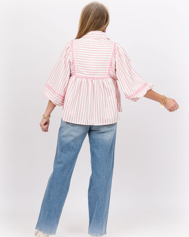 Bubble Sleeve Top Pink Stripe