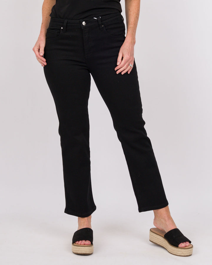 Risen Tummy Control  High Rise Crop  Straight Jeans- Black