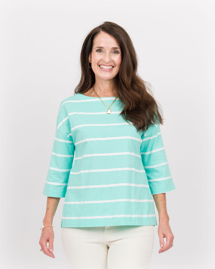 Wild Palms Boatneck Striped Tee Sea Breeze