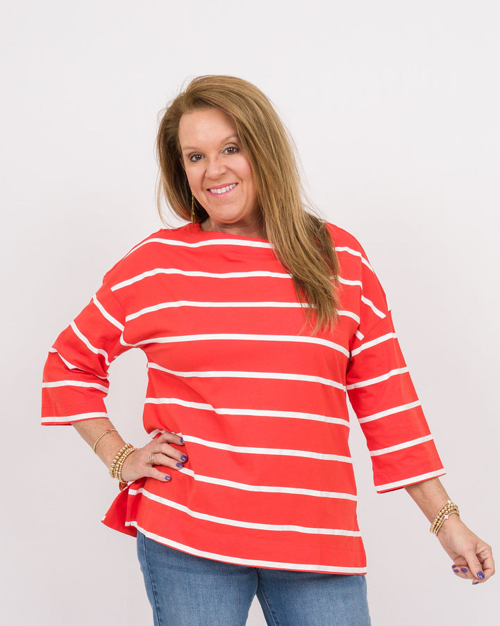 Wild Palms Boatneck Striped Tee Tangerine