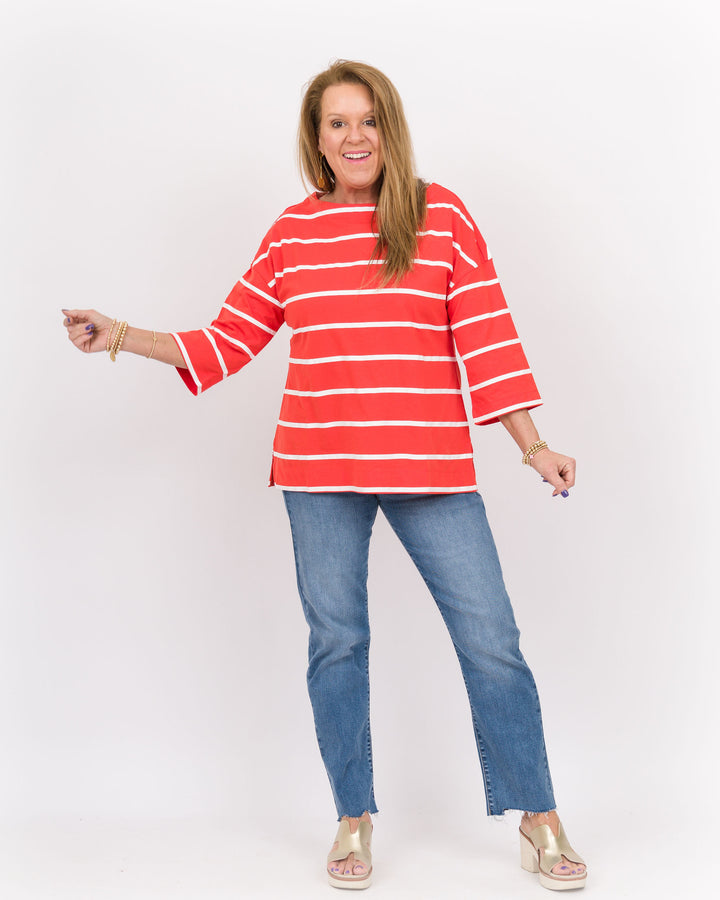 Wild Palms Boatneck Striped Tee Tangerine