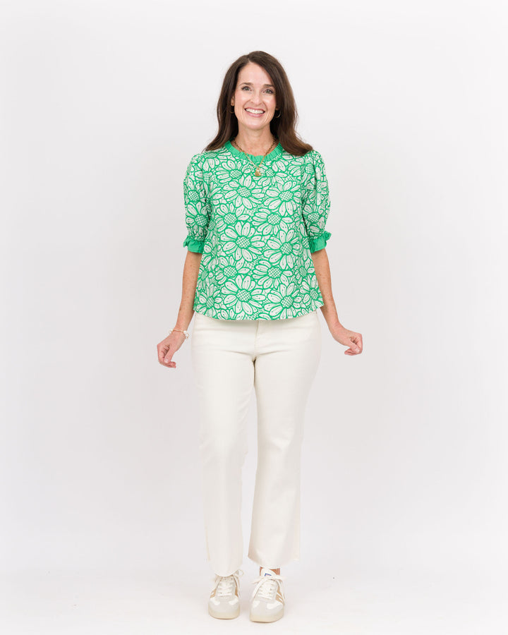 Sadie Embroidered Top-Green