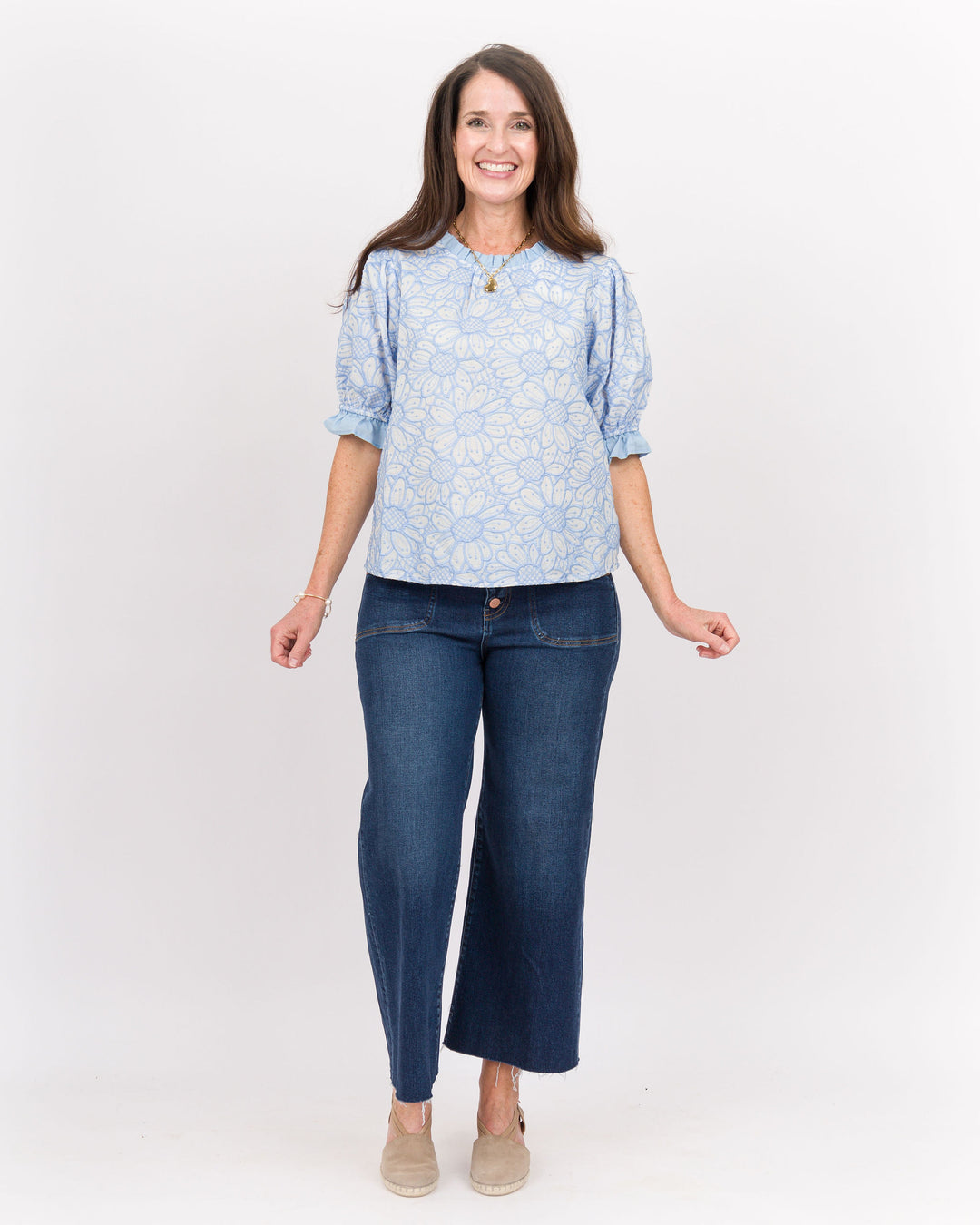 Sadie Embroidered Top-Slate Blue