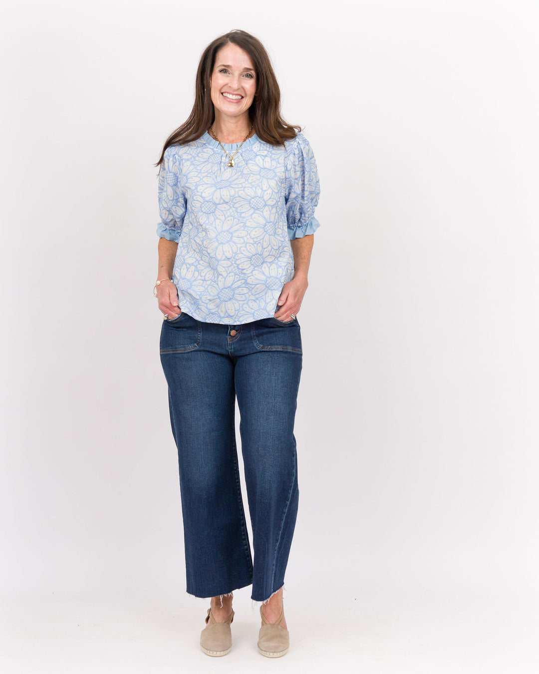 Sadie Embroidered Top-Slate Blue