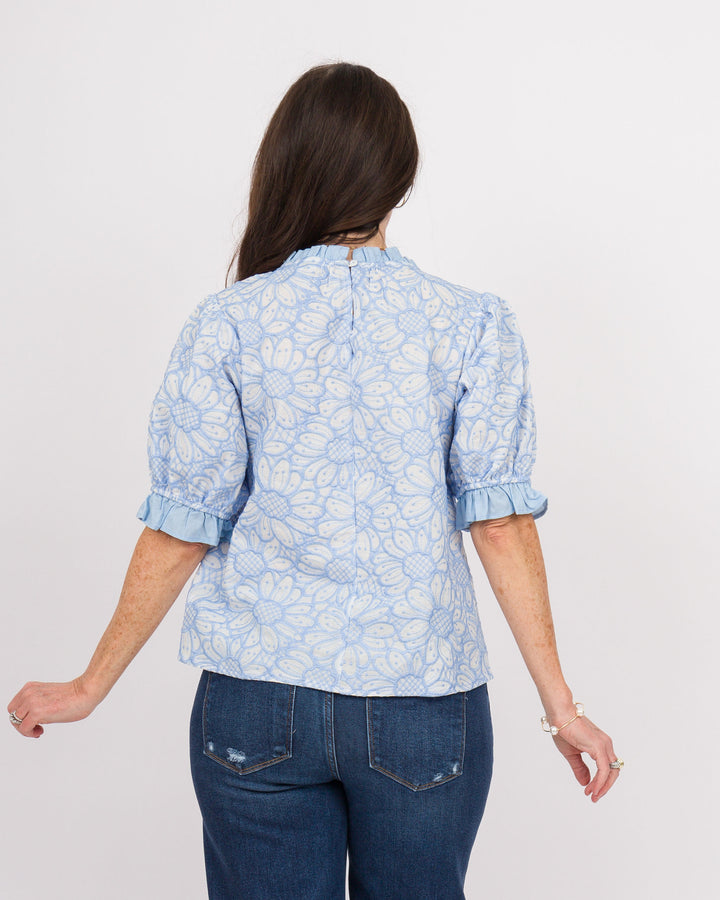 Sadie Embroidered Top-Slate Blue