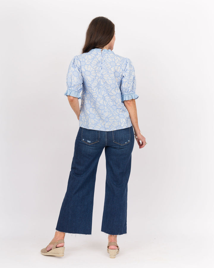 Sadie Embroidered Top-Slate Blue