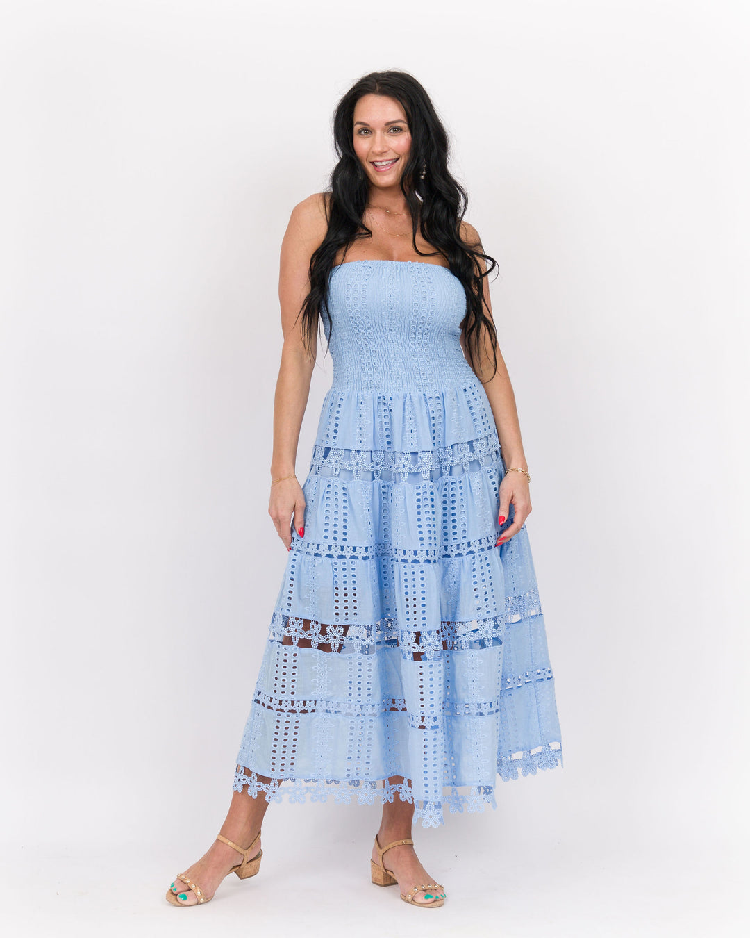 Eyelet Lace Tube Dress Chambray