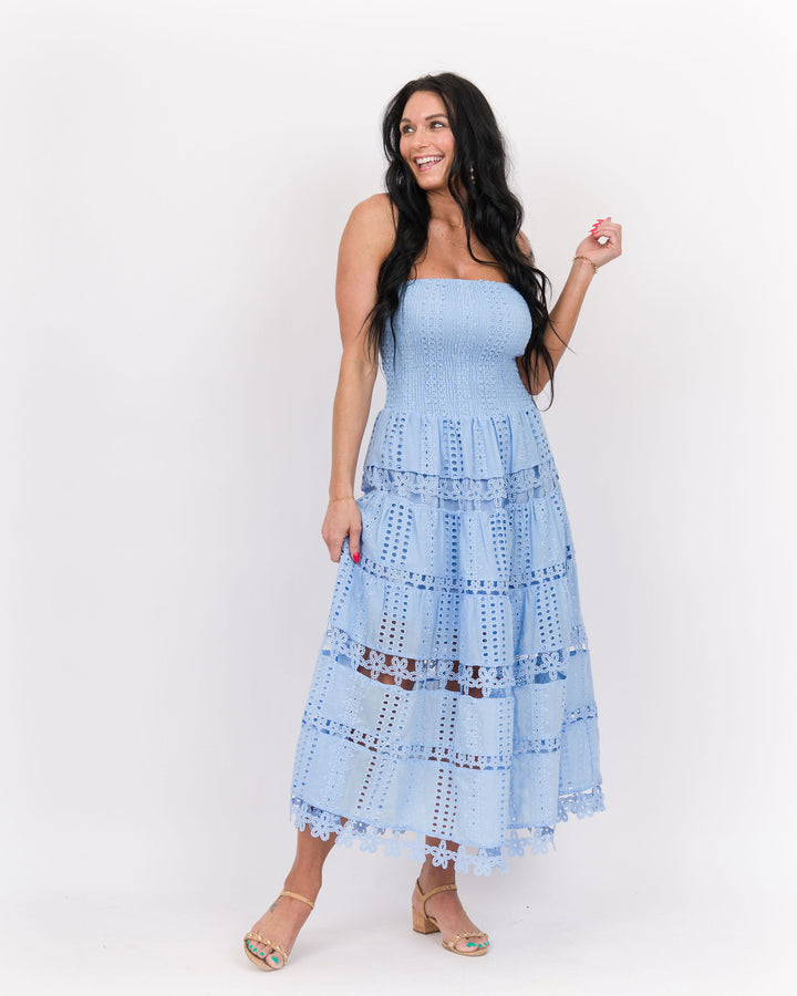 Eyelet Lace Tube Dress Chambray