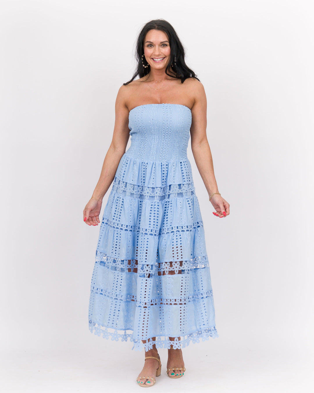 Eyelet Lace Tube Dress Chambray