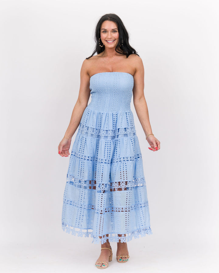 Eyelet Lace Tube Dress Chambray