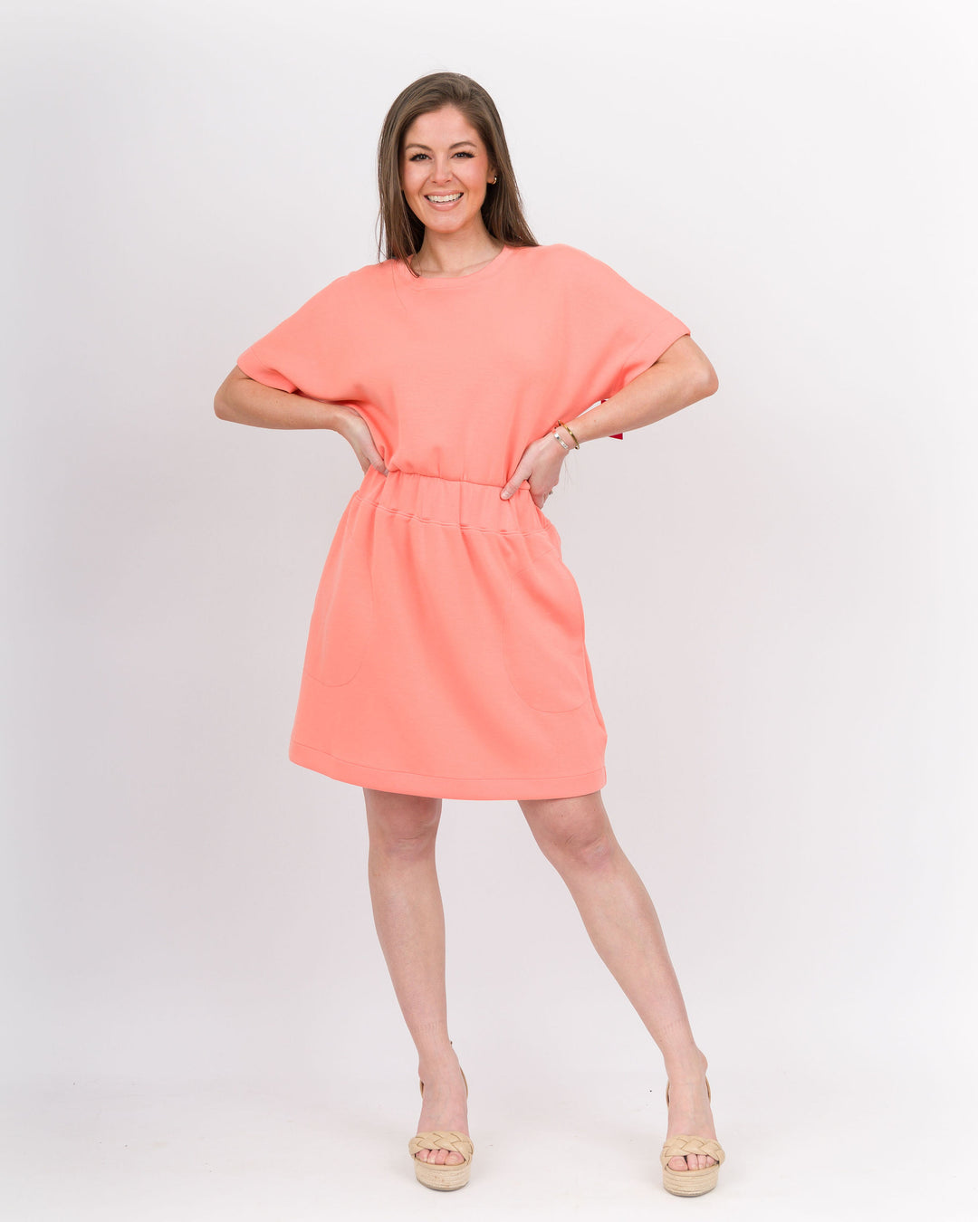 Spanx Aire Cinched T-Shirt Dress-Sunset Peach