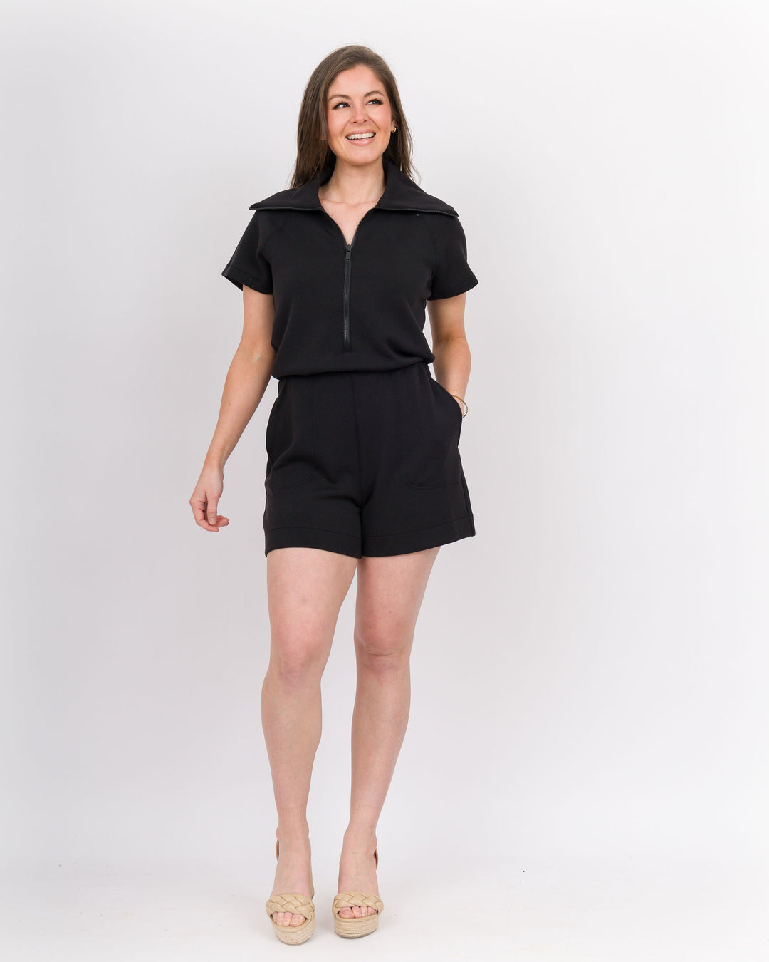 Spanx Air Essentials Half Zip Romper Very Black