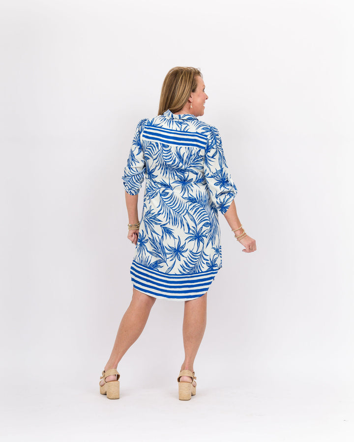 Summer Leaf Print Collared Shirt Dress