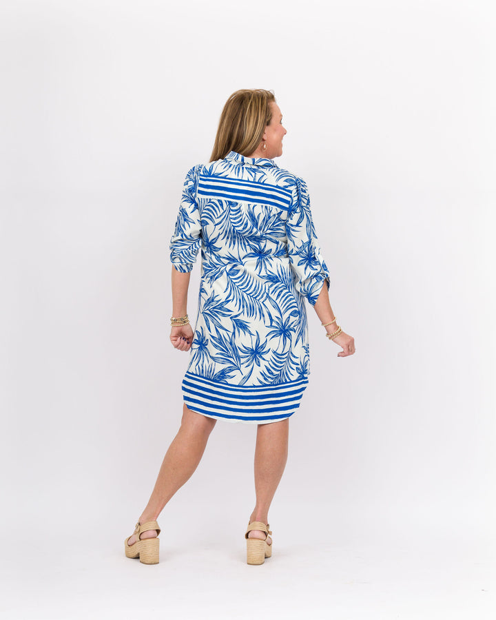 Summer Leaf Print Collared Shirt Dress