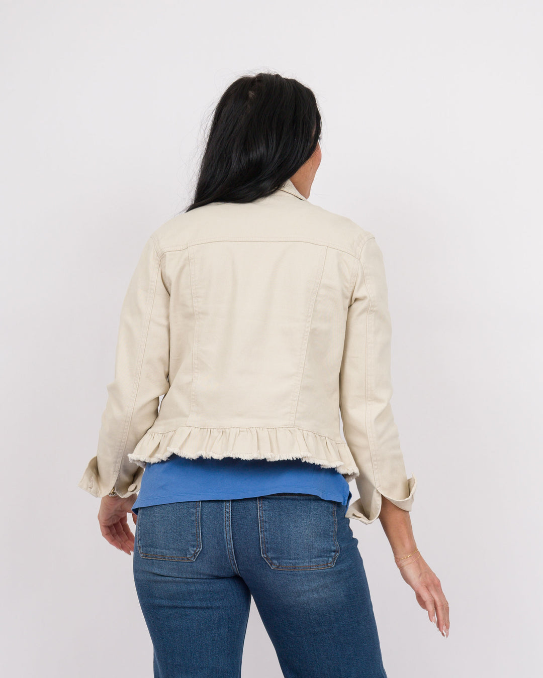 Peplum Denim Jacket Stone