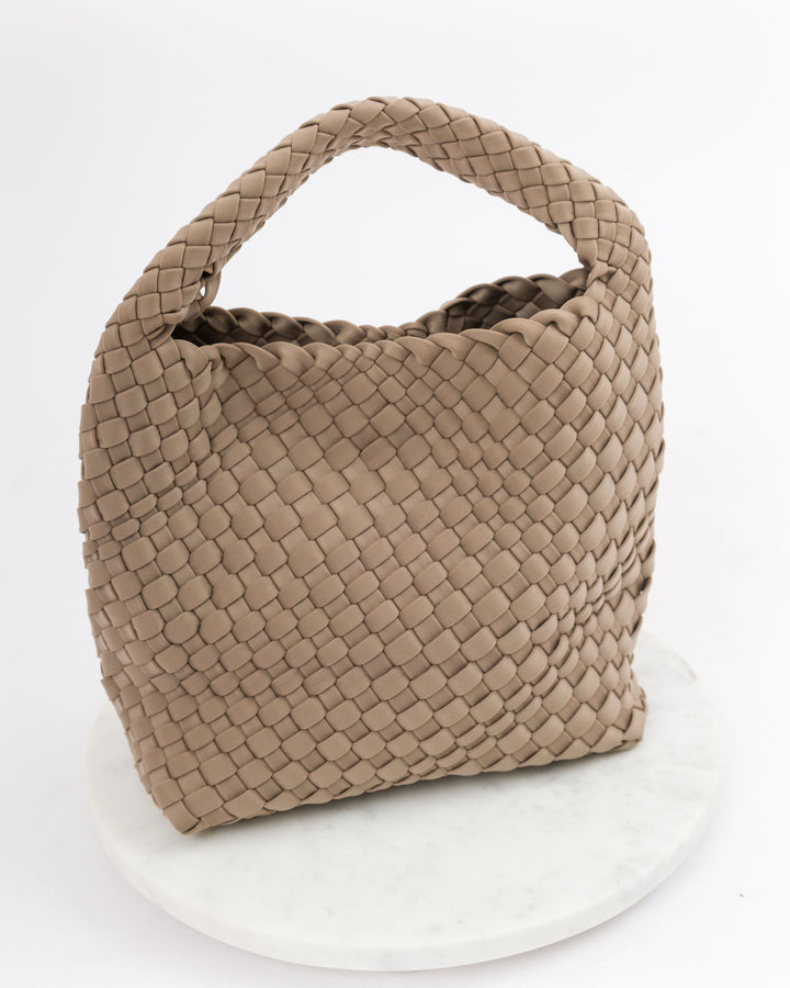 Woven Bag with Wristlet Insert Brown