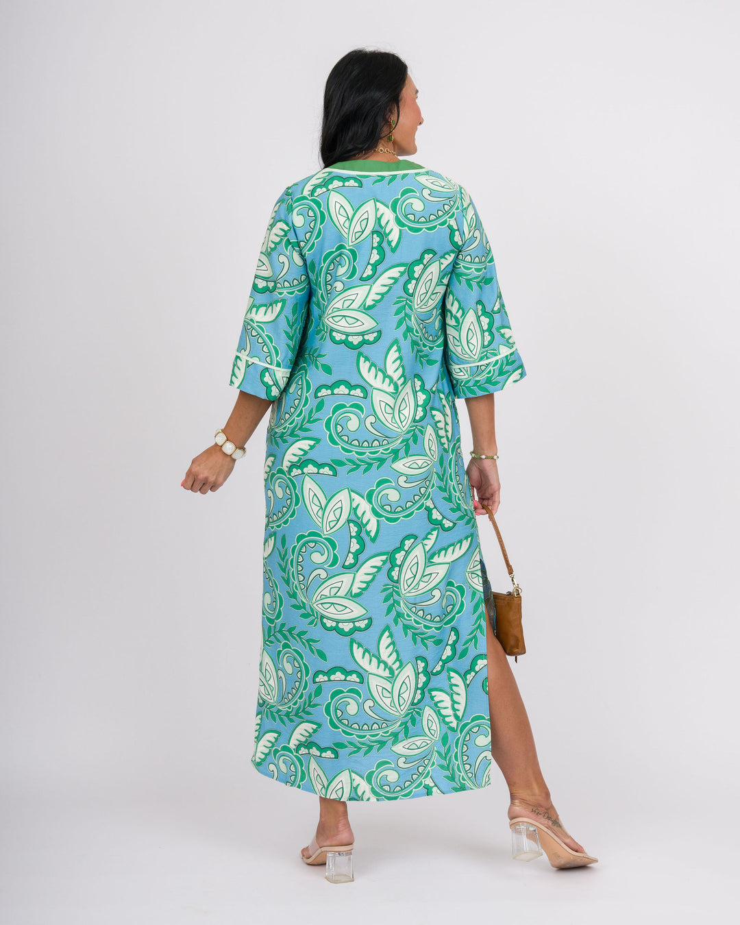 Green Paisley Trimmed Maxi Dress