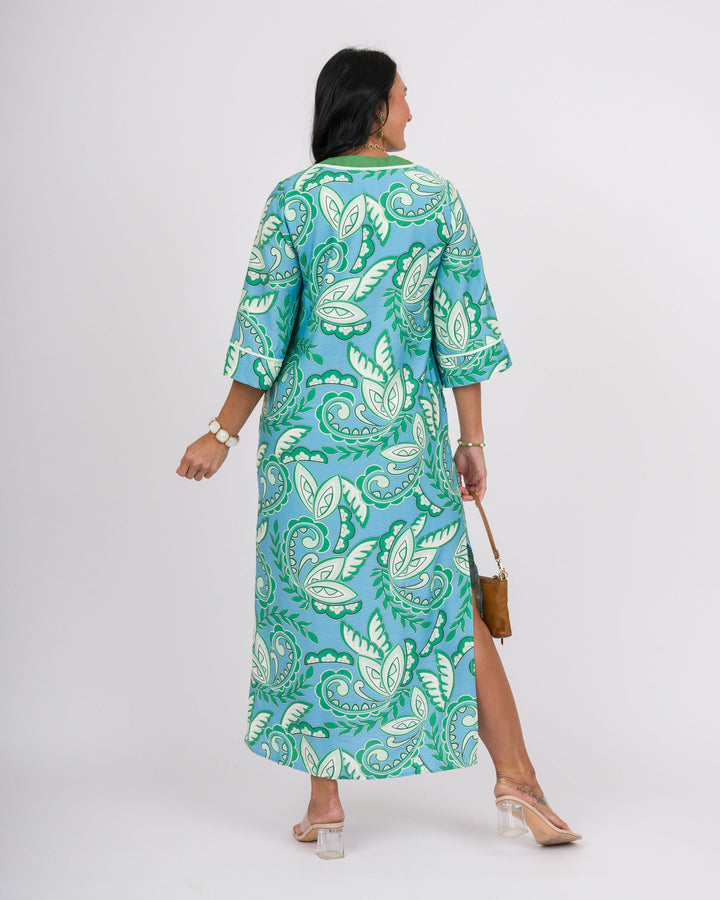 Green Paisley Trimmed Maxi Dress