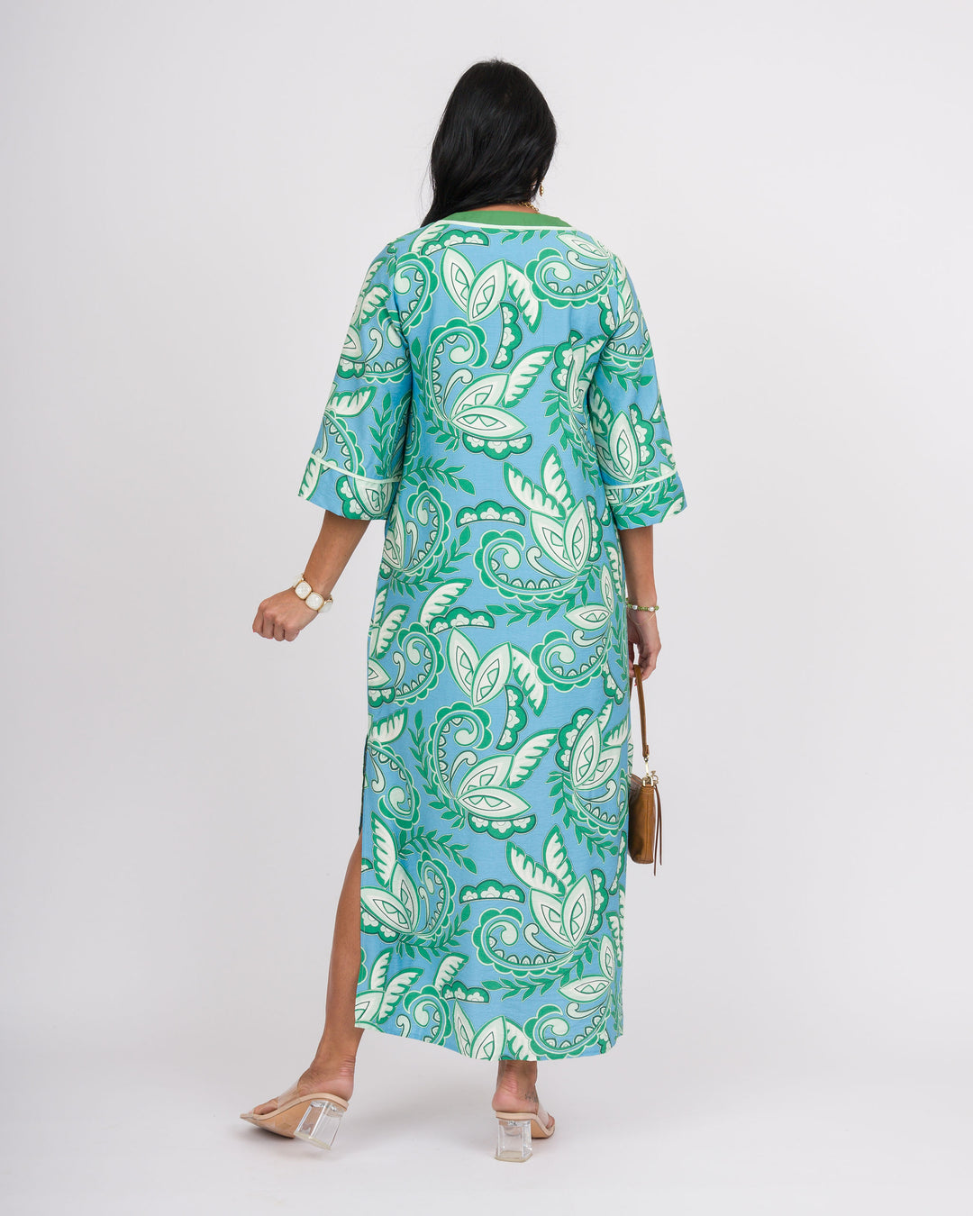 Green Paisley Trimmed Maxi Dress