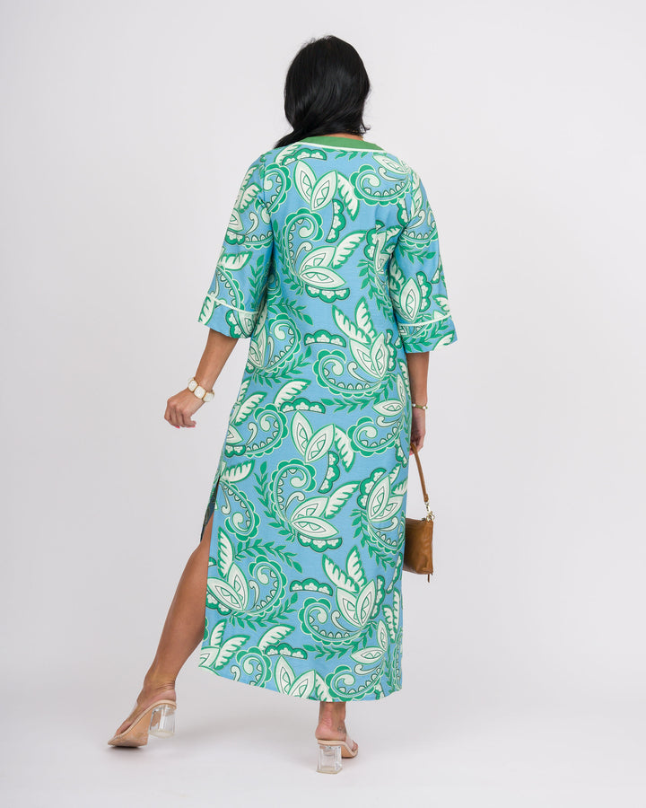 Green Paisley Trimmed Maxi Dress