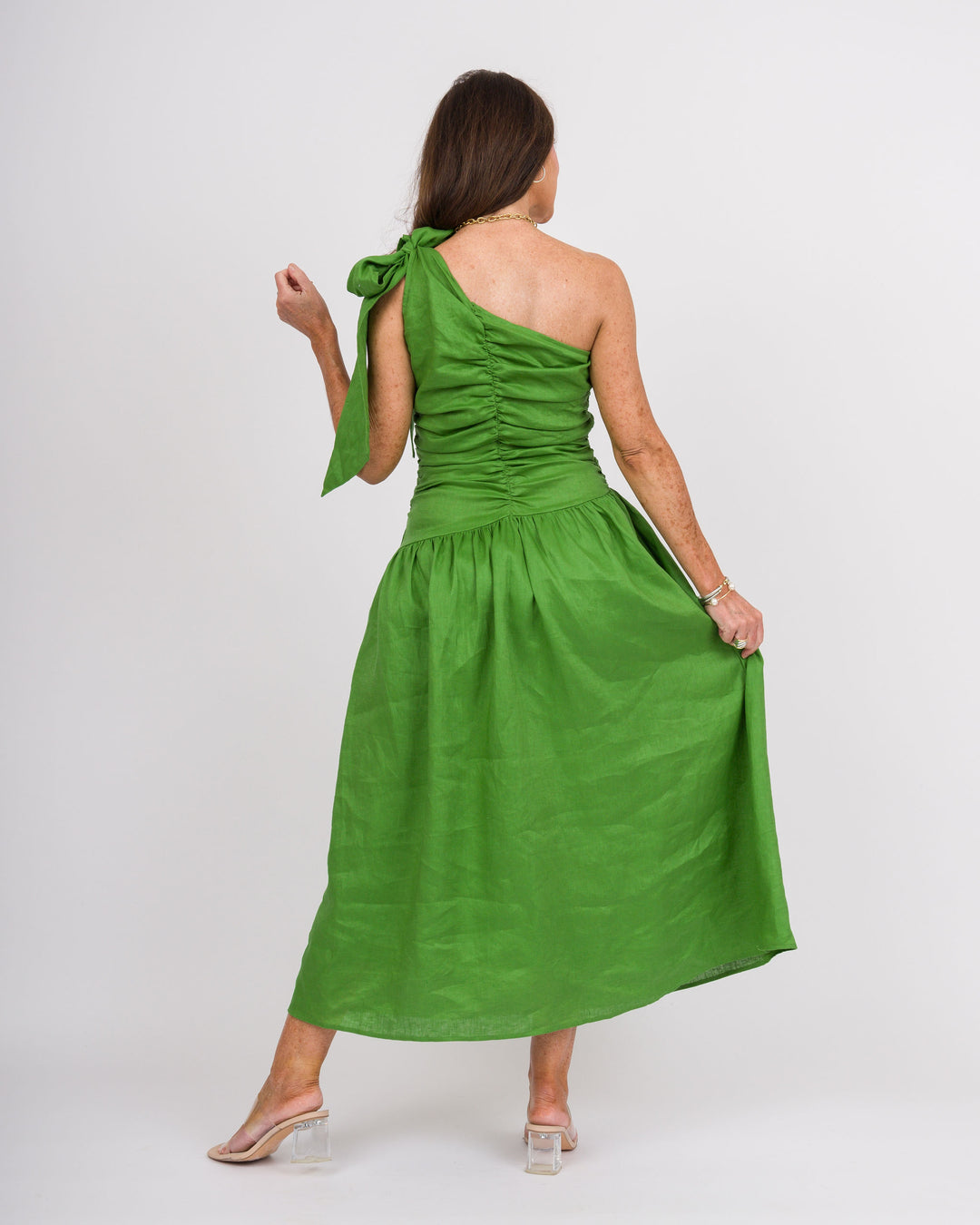 Grass Green Linen Tie Dress