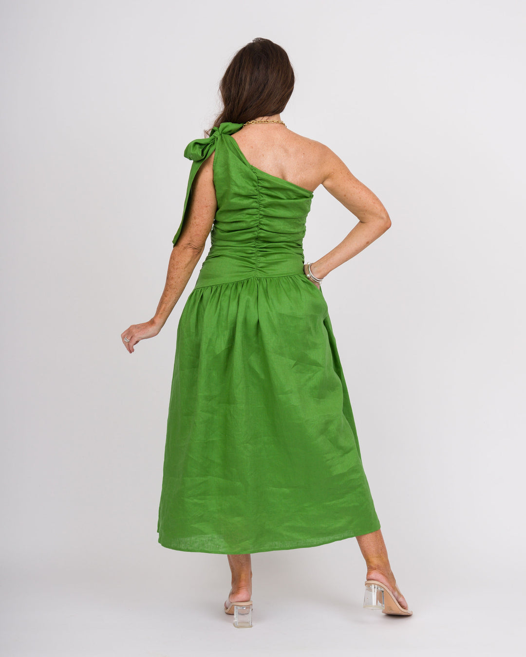 Grass Green Linen Tie Dress