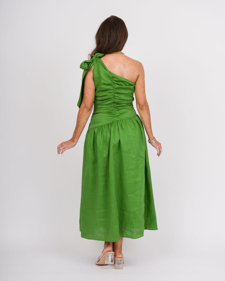 Grass Green Linen Tie Dress