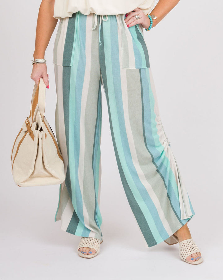 Baby French Terry Striped Pants - Jade