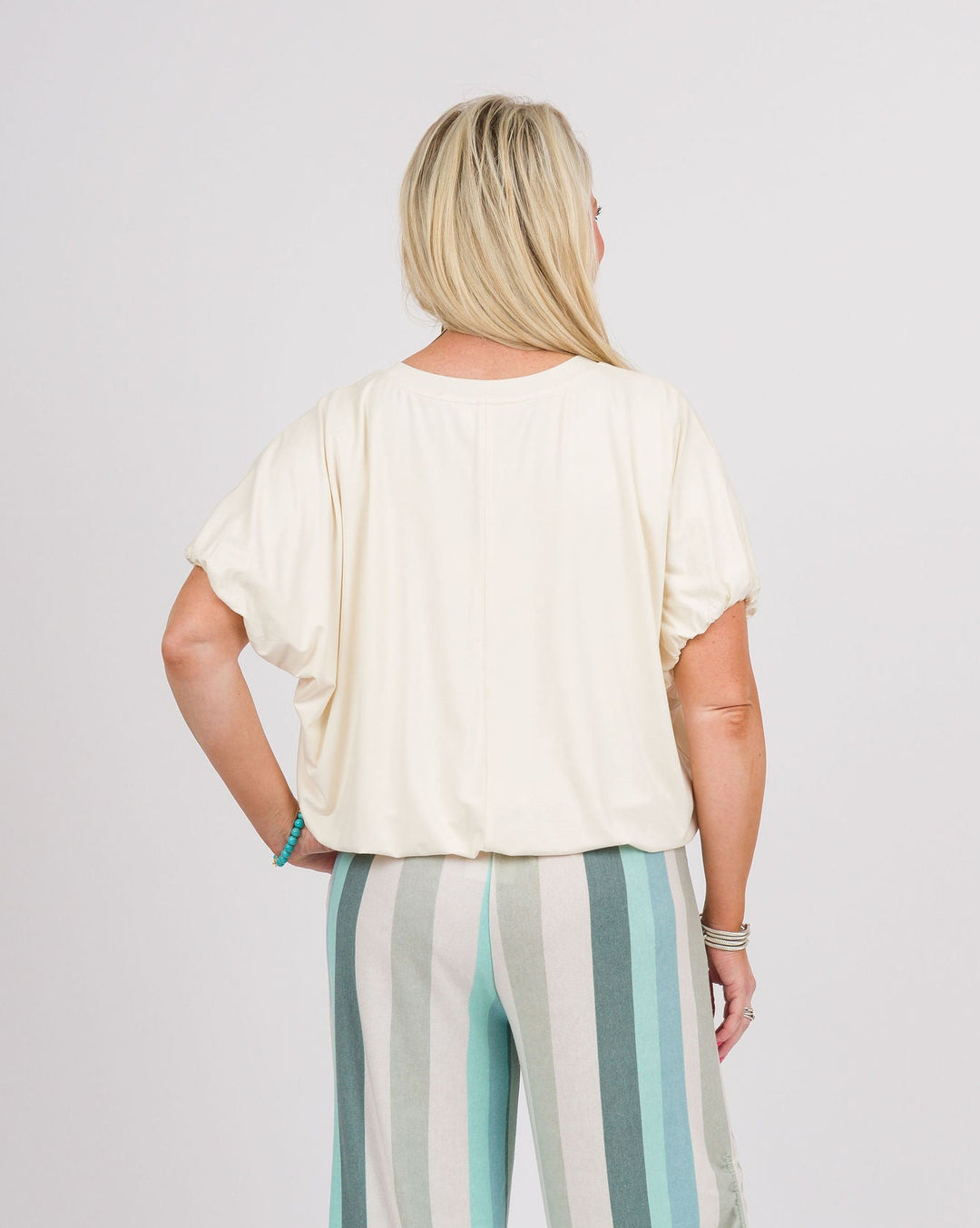 Ivory Bamboo Bubble Sleeve Top