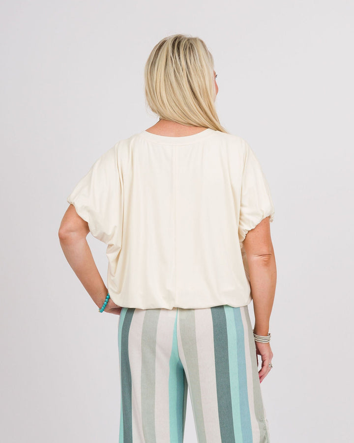 Ivory Bamboo Bubble Sleeve Top