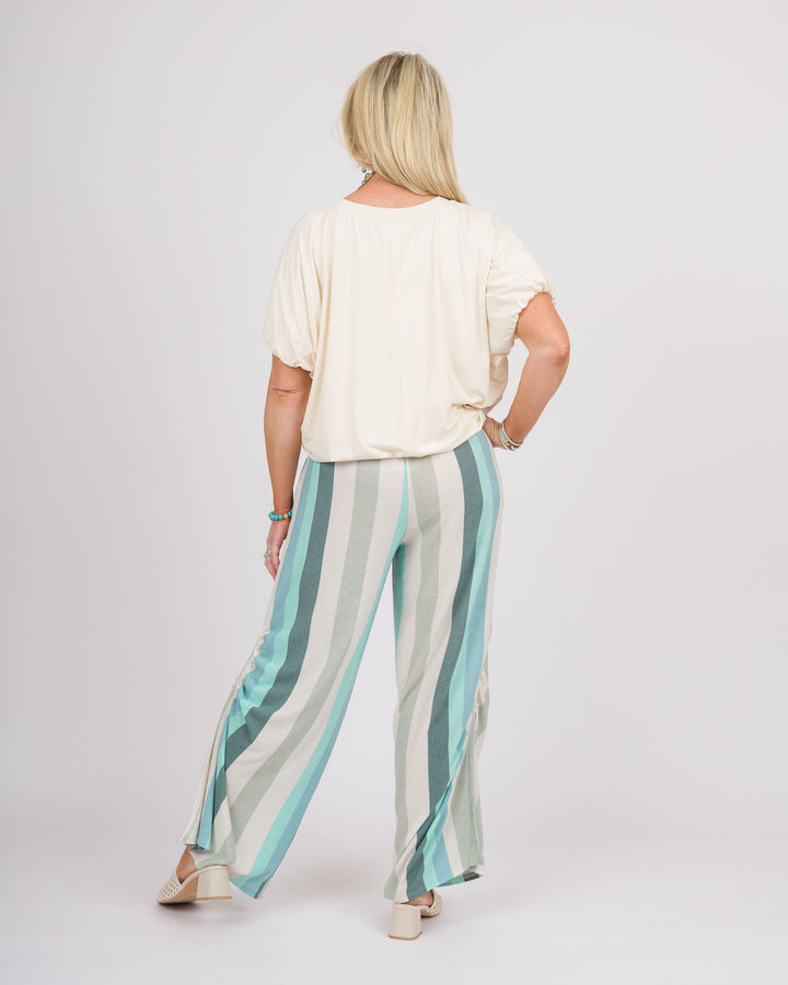 Baby French Terry Striped Pants - Jade