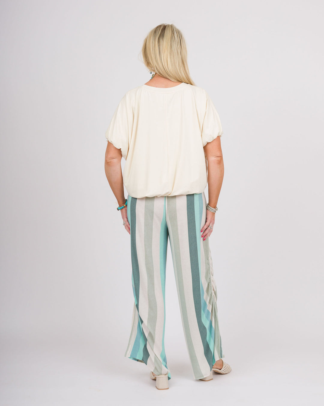 Baby French Terry Striped Pants - Jade