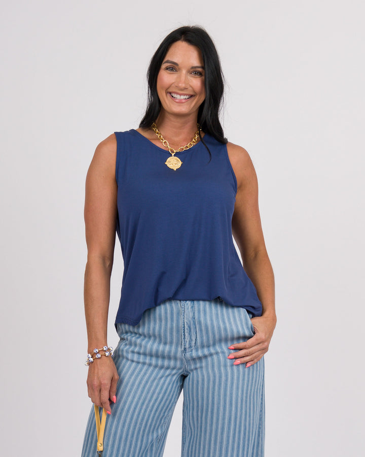 Erin Pleat Back Tank Top - Navy