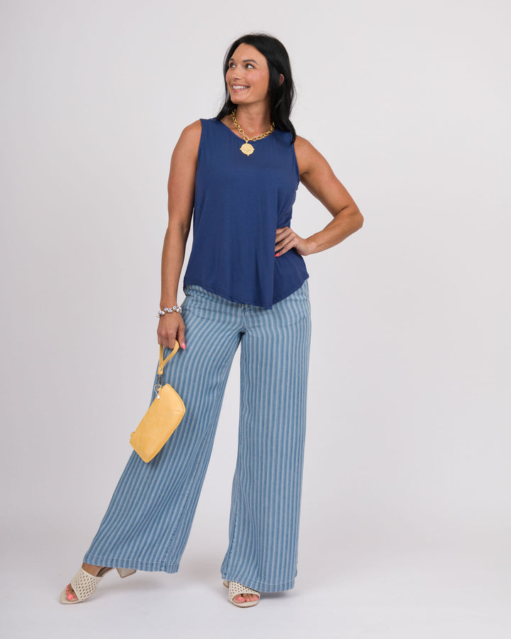 Erin Pleat Back Tank Top - Navy