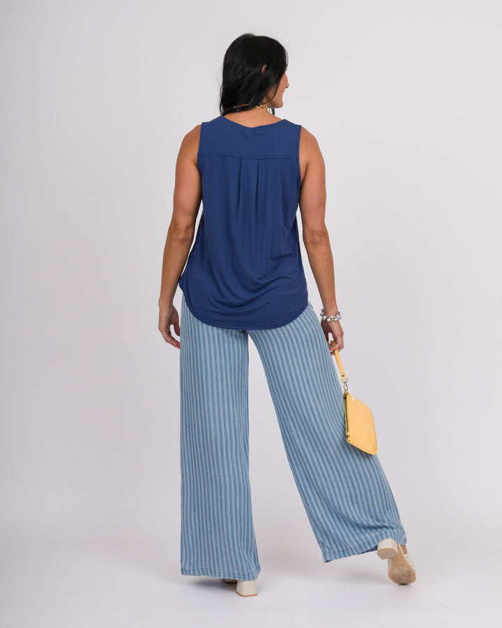 Erin Pleat Back Tank Top - Navy