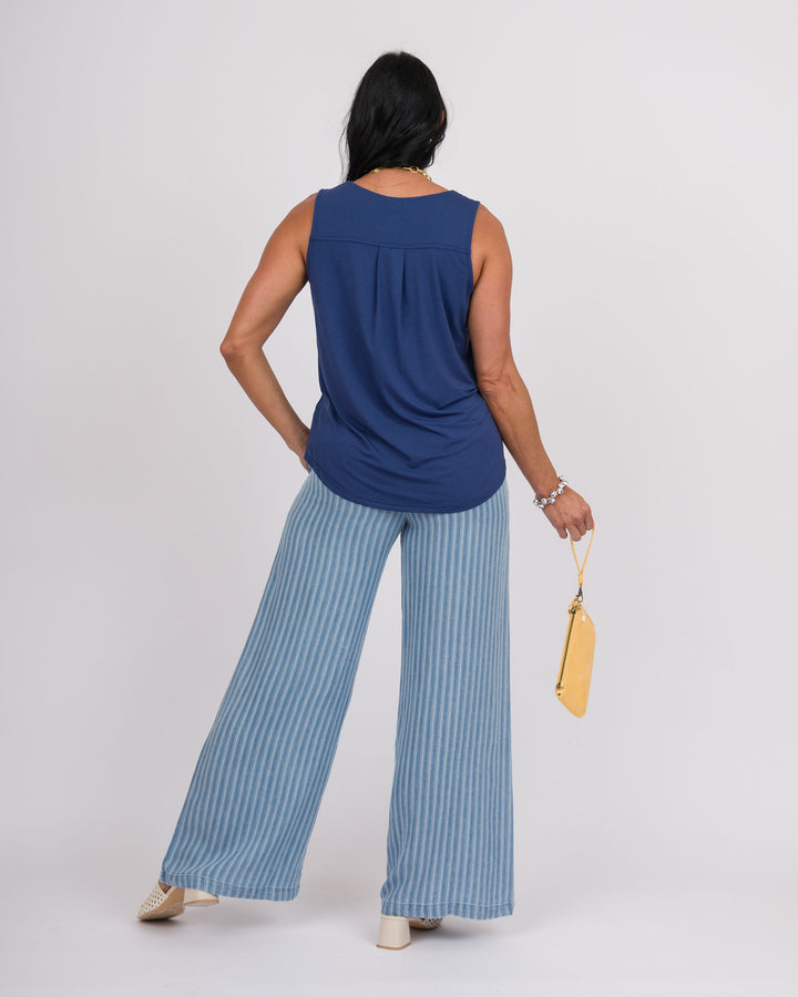 Erin Pleat Back Tank Top - Navy