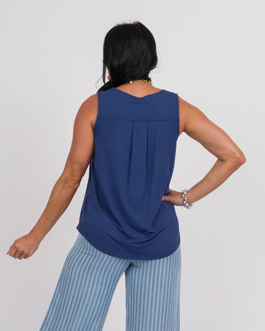 Erin Pleat Back Tank Top - Navy