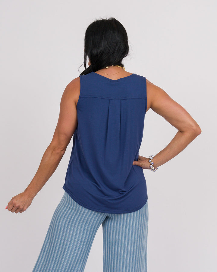 Erin Pleat Back Tank Top - Navy