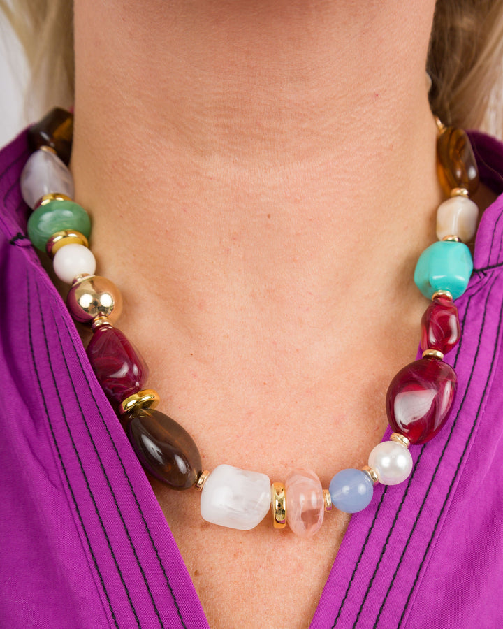 Mixed Multi Color Resin Chunky Necklace